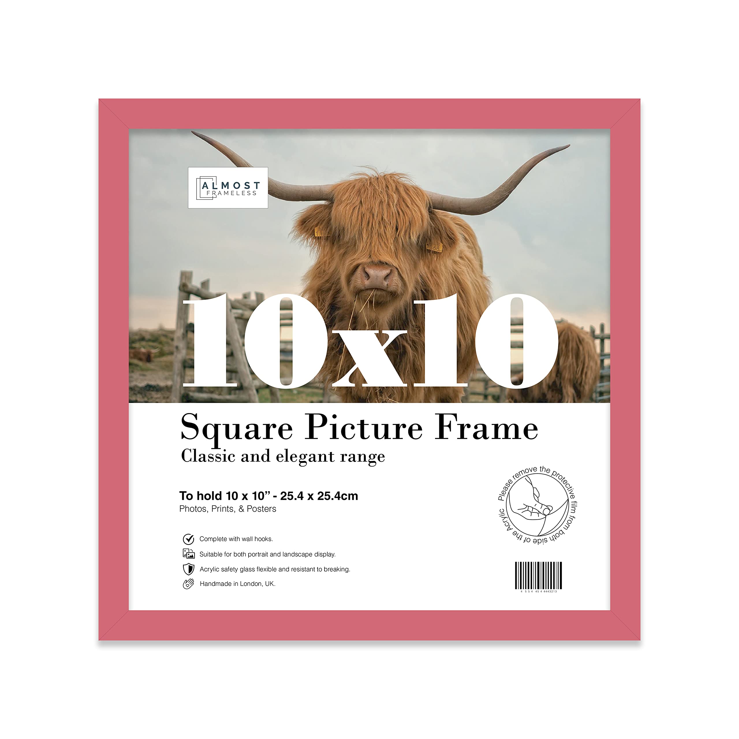 10x10 Inch Pink Square Thin Photo Frame Wall Mountable Thin Picture Frame Standard Square Photograph Size, 10" X 10"(25.5 X 25.5cm)