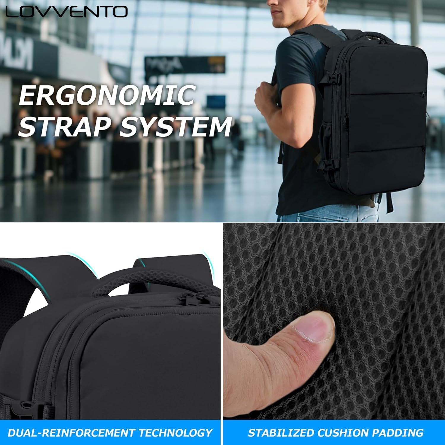 Lovvento Air Vacuum Compression Travel Backpack: Expandable Carry On Bag Vacuum with Pump Fit 17.3inch Laptop for Women and Men - Suitable for Business and Work Waterproof(Black) - Image 2