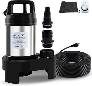 Luckerain 1 HP Submersible Pump 6500 GPH Pond Pumps for Outdoor Ponds