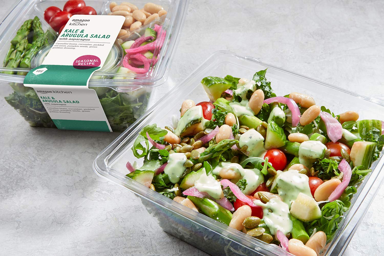 Amazon Kitchen, Kale & Arugula Salad with Asparagus, 14.1 oz (Seasonal Recipe)