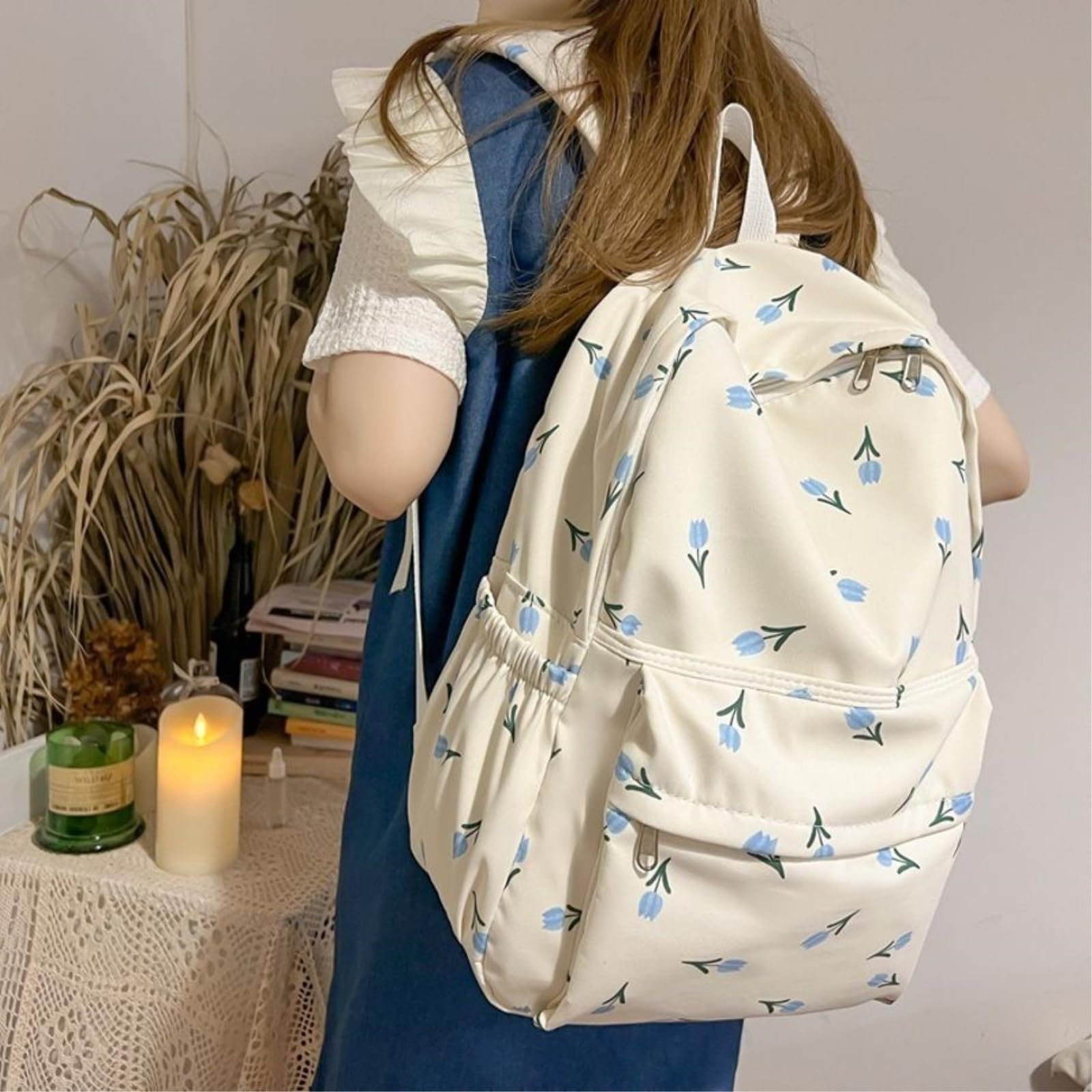 Zaino da Viaggio Rosa Piccolo Florale Stampa Leggero per Ragazze Adolescenti Campus Giornaliero All'aperto Daypack-b