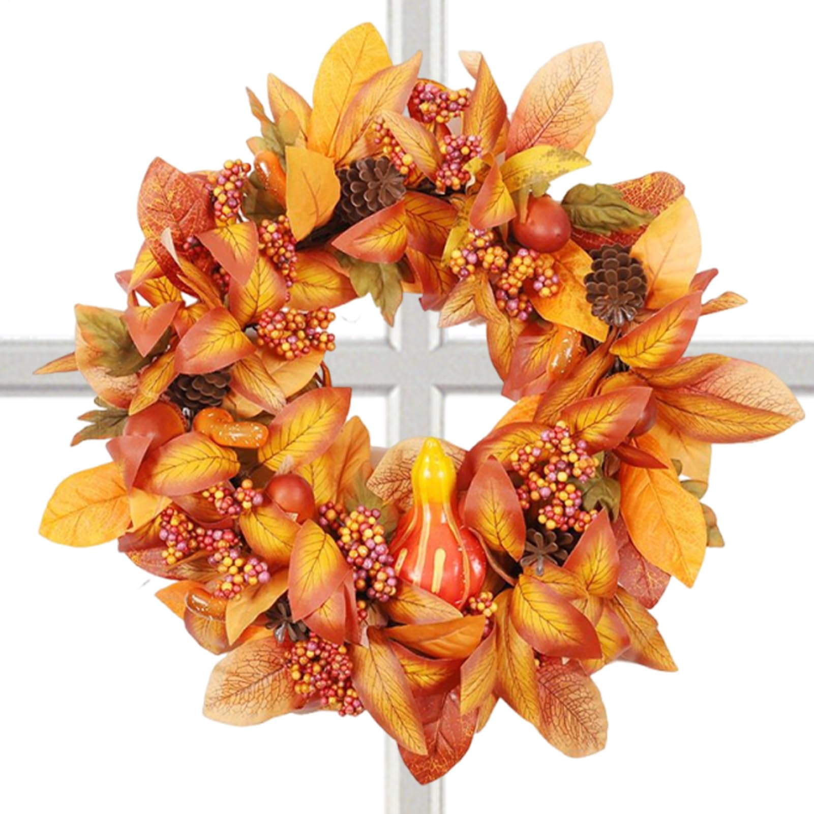 Couronne d'automne de porche avec érable et baies pour décoration de fenêtre