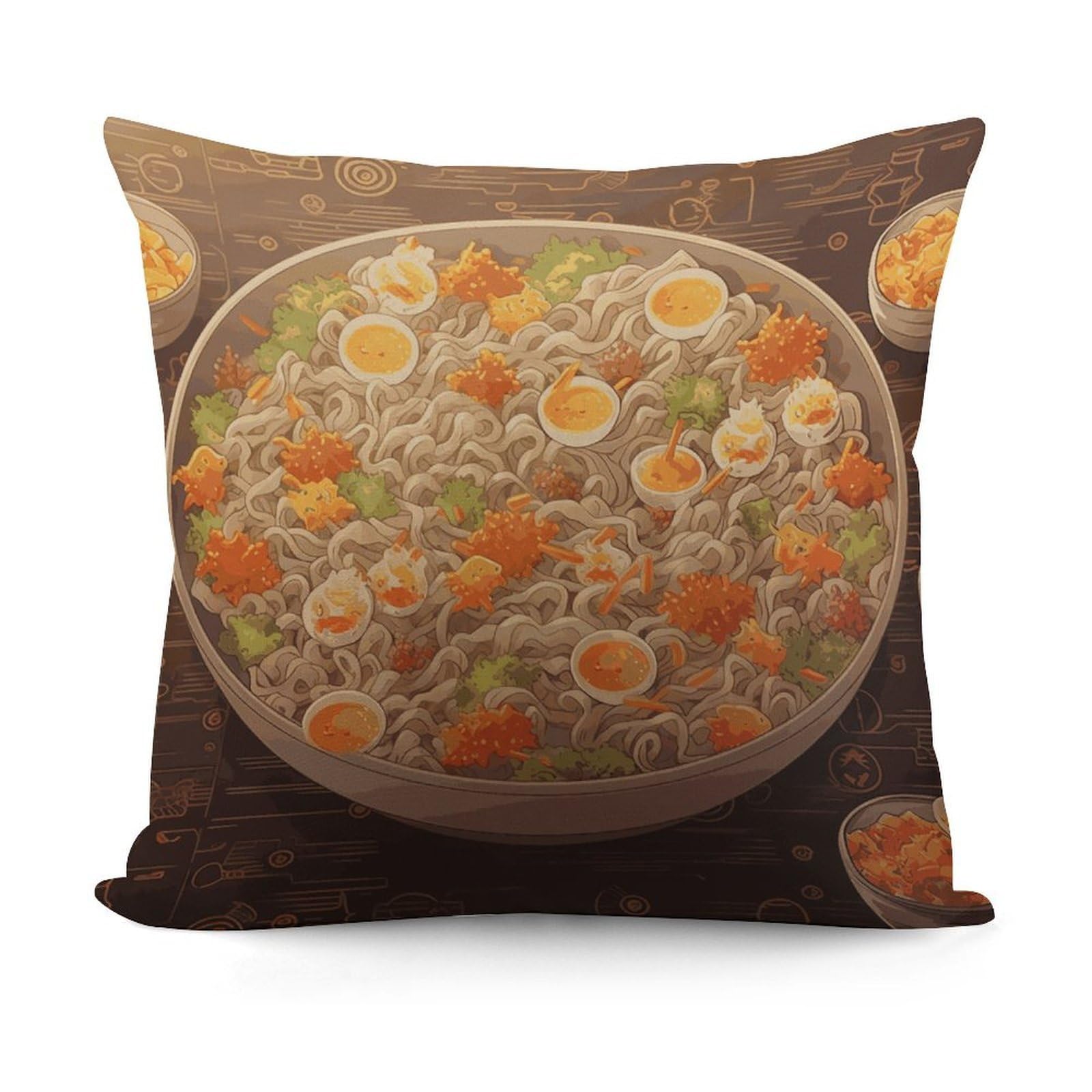 JTREHY Egg Cup Noodle Ramen Pillow Covers Decorative Throw Pillow Covers Soft Decor Couch Cushion Case Modern Square Pillow Cases Summer Pillow Cover for Sofa Living Room 18x18 in