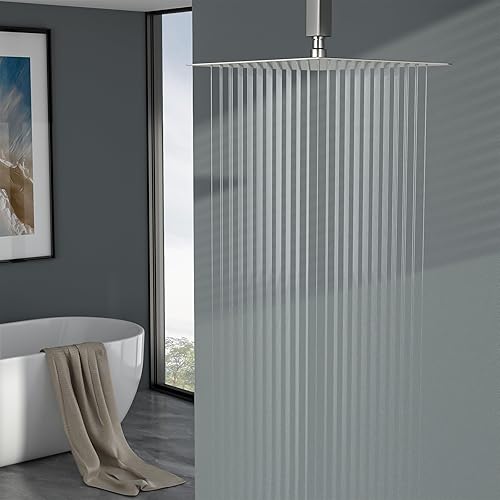 Miniatura 2 de Lordear Cabezal de ducha cuadrado de 12 pulgadas, cromado, ultradelgado, de acero inoxidable 304, con ajuste de lluvia, cobertura de cuerpo completo