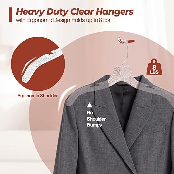 Clear Crystal Plastic Hangers 12 Pack, Heavy Duty Clothes Hangers