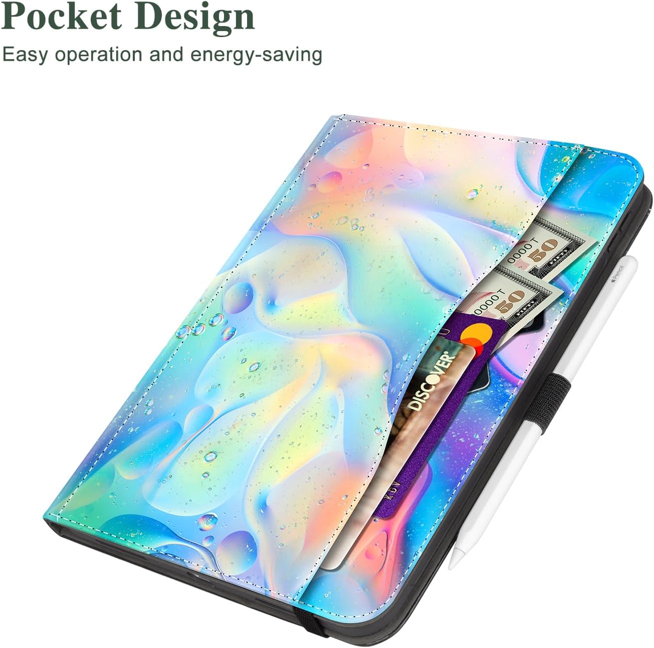 Vimorco Case for iPad (A16) 11th Generation 2025, for iPad 11th/10th Generation Case, Faux Leather Protective Adjustable Cover, Auto Sleep/Wake, Card Pocket with Pencil Holder, Raindrop
