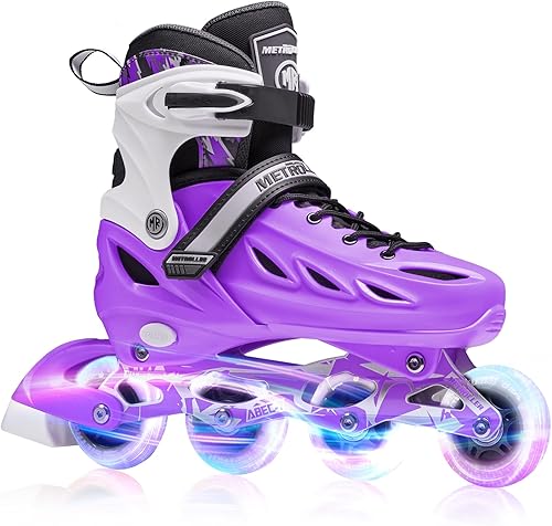 METROLLER Inline Skates for Girls and Boys, Women, Men 4 Sizes Adjustable Inline Skates with Light Up Wheels, Illuminating Beginner Skates for Kids