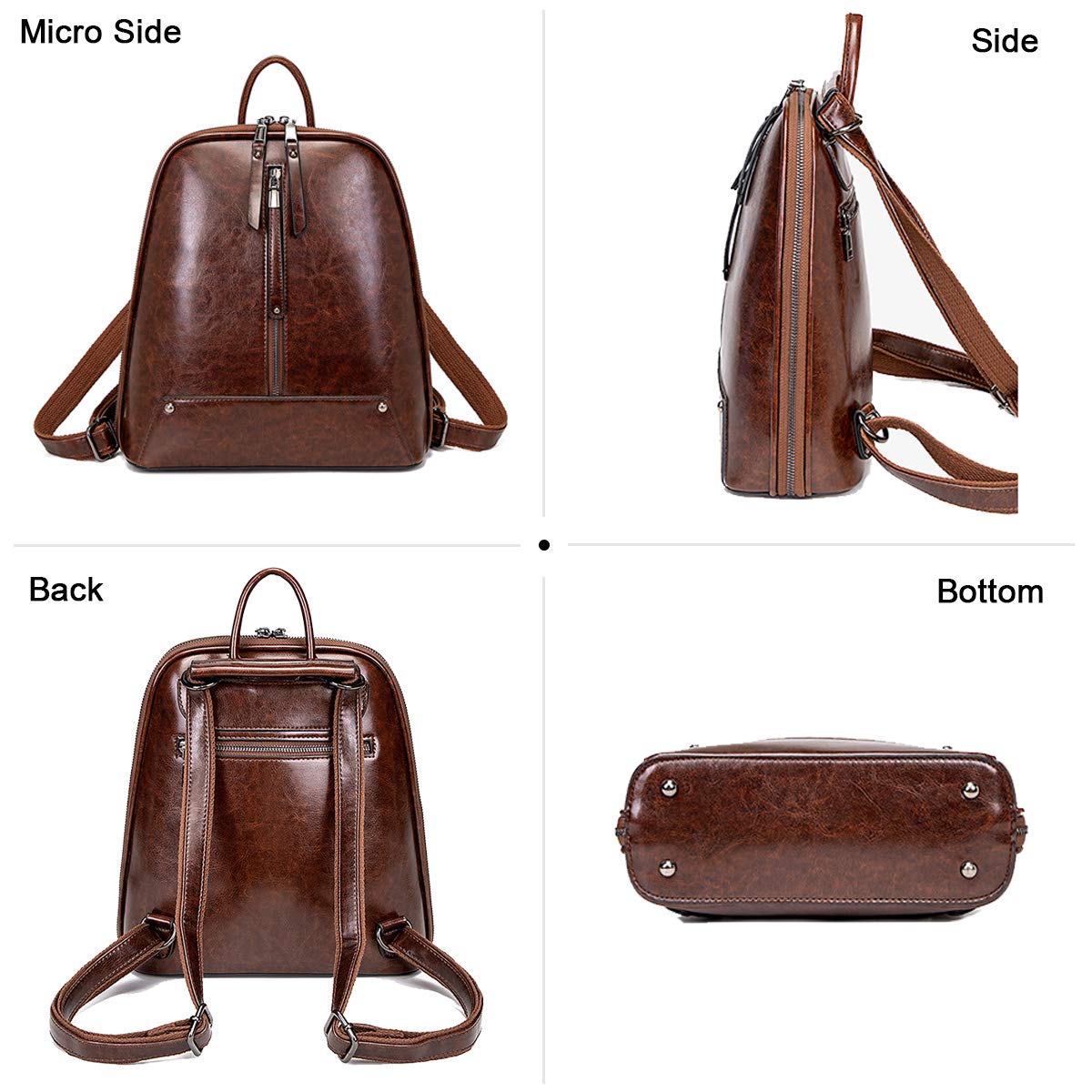 Bolsos Mochila Mujer Impermeable Cuero Bolsos bandolera Bolso Casual Viaje Mochilas Marrón