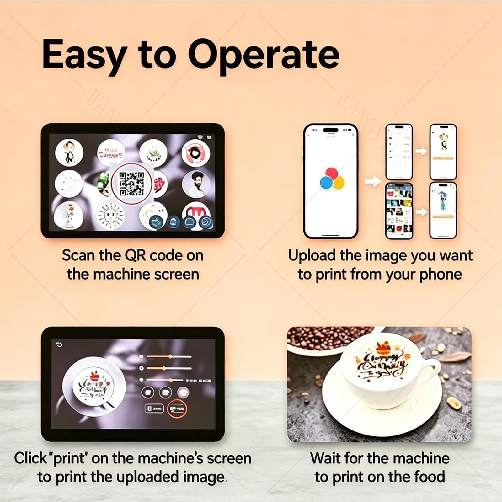 Coffee Printer Automatic 3D Latte Machine, One‑Touch DIY Food Print per Torte E caffè, QR Tavolo per Stampa Istantanea Dopo Scansione Ospiti. 3ColorsWhite