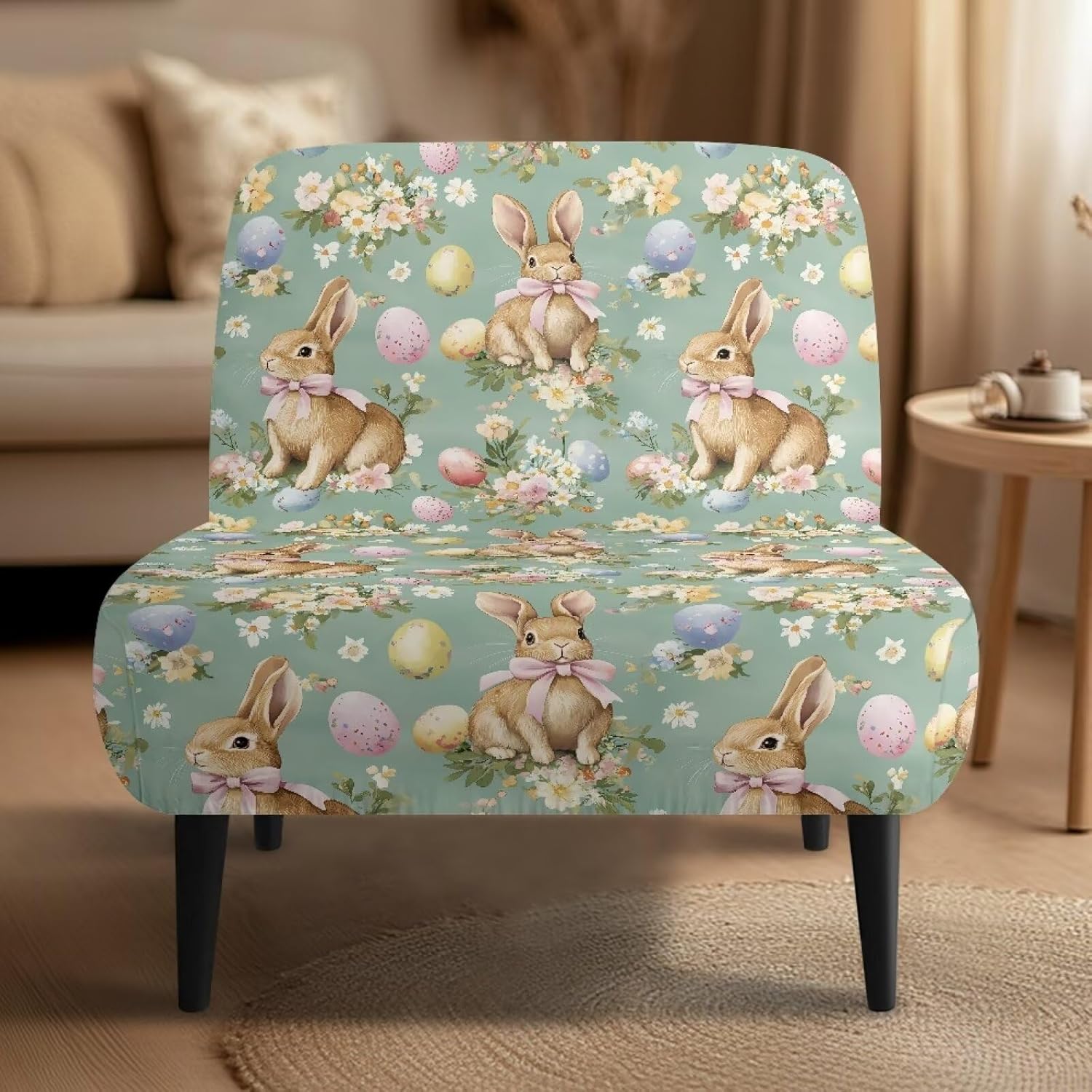 Floral Accent Chair Covers Without Arms Hummingbird Armless Chair Slipcover 1 Piece Single Sofa Chair Cover Armless Thick Armless Recliner Sofa Cover for Living Dining Room