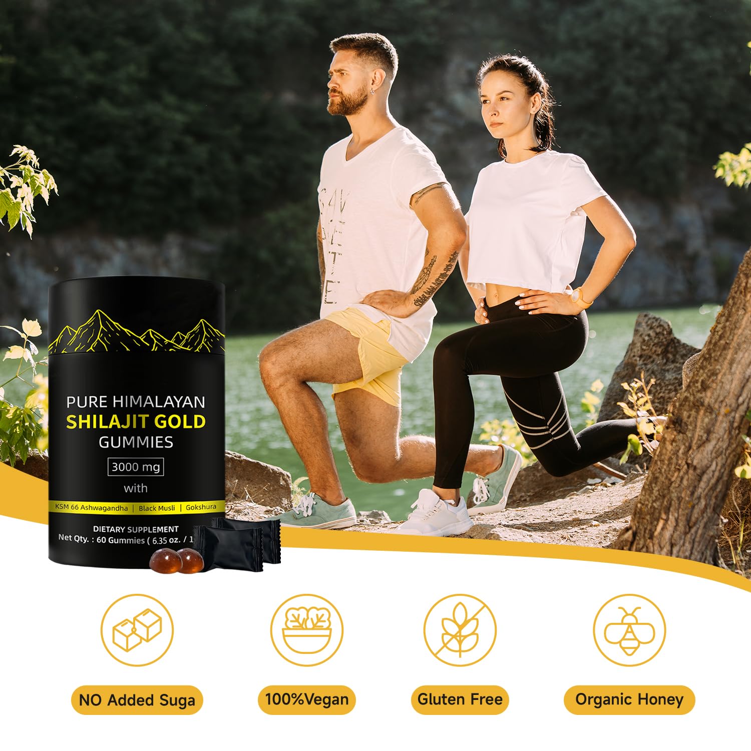 Shilajit Gold Gummies für den Menschen, Gold Seal Pure Shilajit angereichert mit Acid Fulvic, essentiellen Mineralien und 85+ Spurenelementen zur Steigerung der Energie und Immunität (gummies)