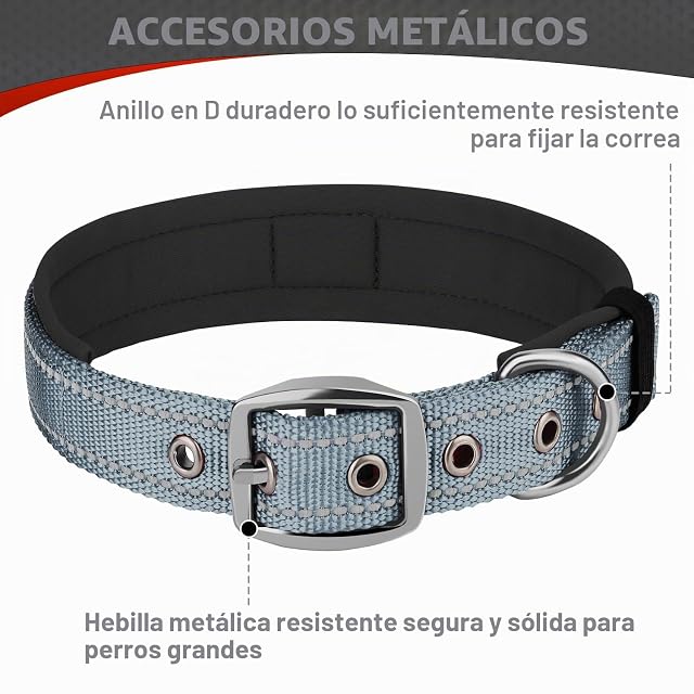 Foto 5 de 7 de Joytale Collar Perro Grande Resistente, Reflectante Ajustable de Acolchado Neopreno Nylon, Gris, XL