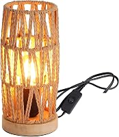 SUNLLOK Boho Éjjeli Lámpa Fa Talppal - Retro Rattan Asztali Lámpa Hálószobába, Vintage Bambusz Olvasólámpa Nappaliba, Gyerekszobába, Irodába 5