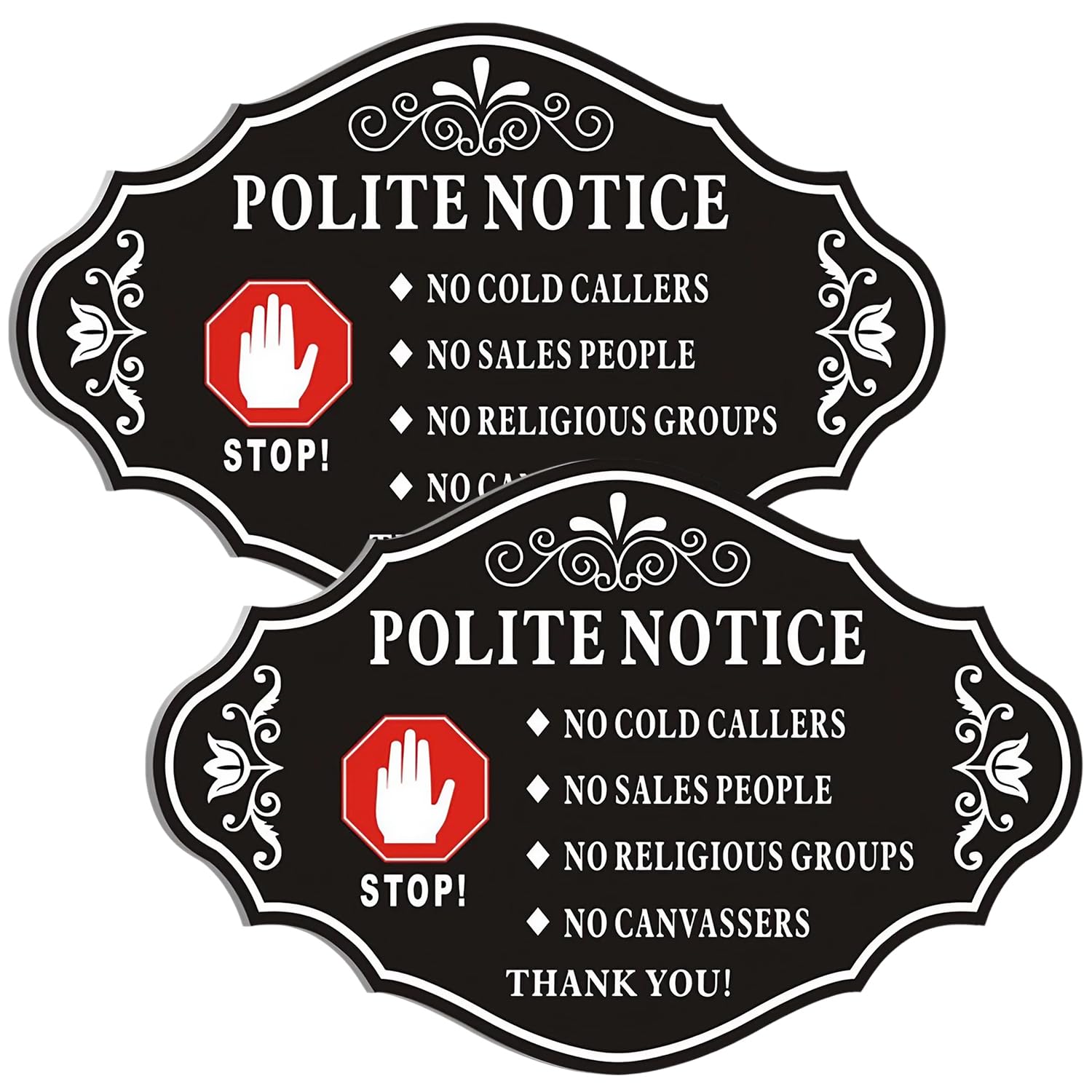 2 Pack No Cold Callers Sign, Acrylic Door Sign Self Adhesive, Signs for Front Door, Letterbox, Windows, Gates, Ring Doorbell (5.9 x 3.93 inch)