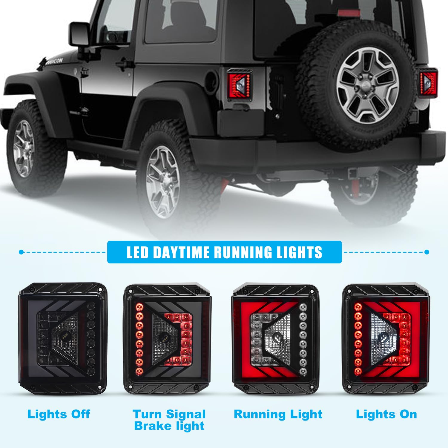 Xprite Clear Lens Red LED Tail Lights Assembly W/Turn Signal & Back Up & Brake Light, Plug & Play Compatible With 2007-2018 Jeep Wrangler JK JKU - G3 Diamond Series In - Foto 5