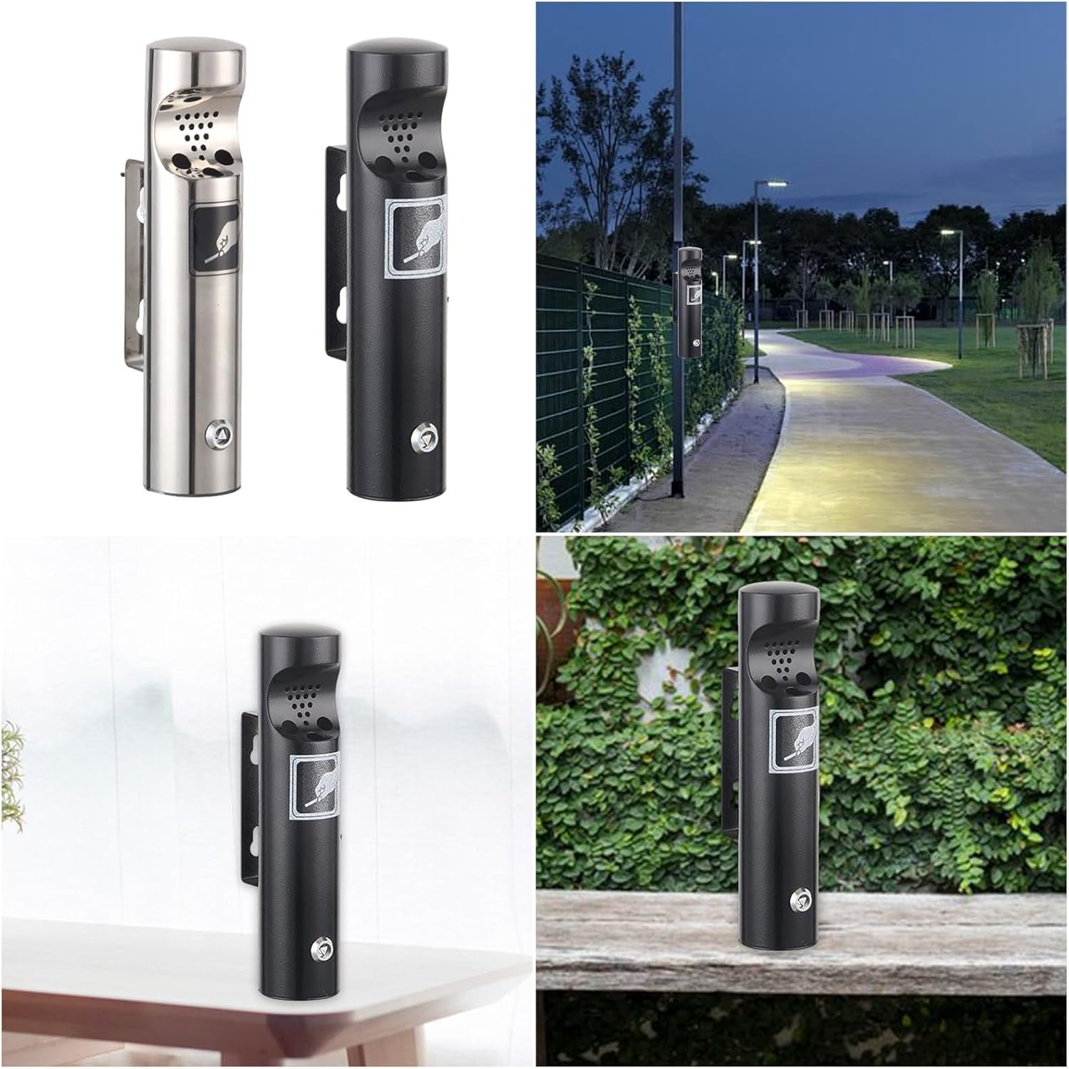 Commercial Outdoor Cigarettes Butt Receptacle Wall Mounted Ashtray High Capacity Metal Construction Holders Outdoor Commercial Ashtray
