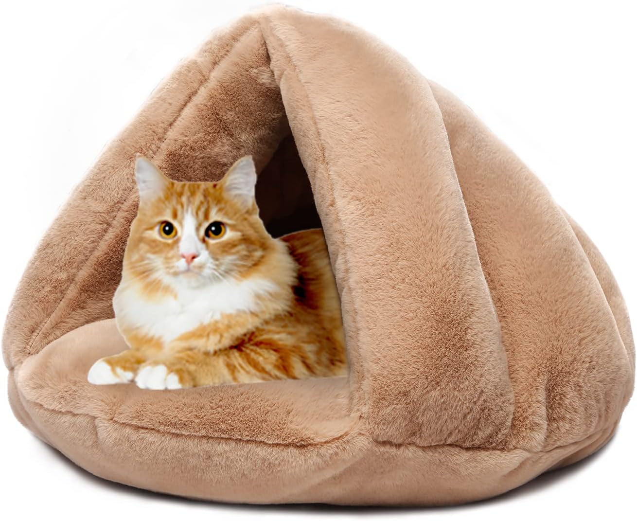 Cozy Plush Cat Cave Tent Bed Self Warming Pet Bed Washable Portable Sleeping Bag for Indoors Cats and Puppy (Brown)