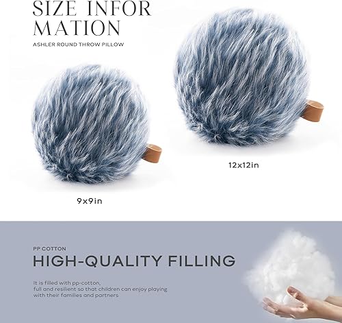 Miniatura 9 de Ashler - Almohadas redondas de felpa, almohada de bola con asa, cojín decorativo suave de piel sintética, decoración moderna del hogar, almohada