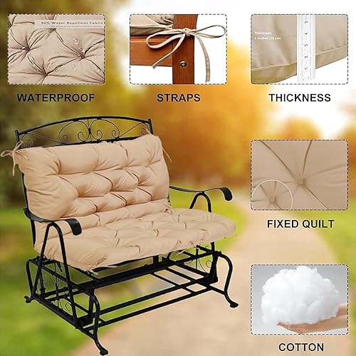 Miniatura 10 de YXMKJOS Cojines de repuesto para columpio de porche al aire libre, impermeables, de repuesto de 2 a 3 plazas, cojines de repuesto lavables para