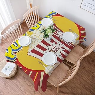 Tovaglia resistente in cotone e lino, per tavoli rettangolari,Collezione anni '50, stile vintage grunge pop corn stampa commerciale cin, lavabile, per giardino, stanza, decorazione tavolo, 140x200 cm