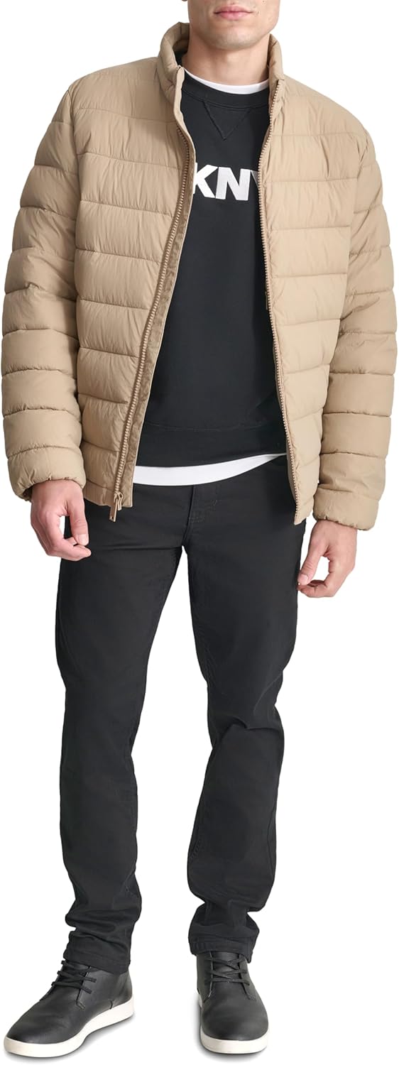 DKNY Men's Light-weight Quilted Stand Collar Puffer Jacket