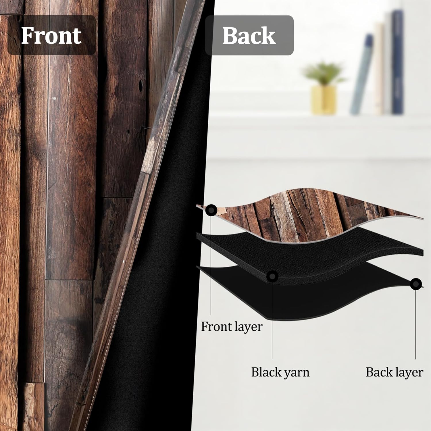 Rustic Wooden Barn Door Blackout Curtains for Living Room Bedroom, Wood Plank Brown Barnwood Western Country Style Window Curtain with Grommet Drapes,2 Panels,Each W21 xL63