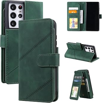 for Samsung Galaxy S21 Ultra Leather Case,Case for Samsung SM-G998B/DS Galaxy S21 Ultra 5G / SM-G998U1 SM-G998U SM-G998W SM-G998N SM-G998D Case Flip Pu Leather Cover Green