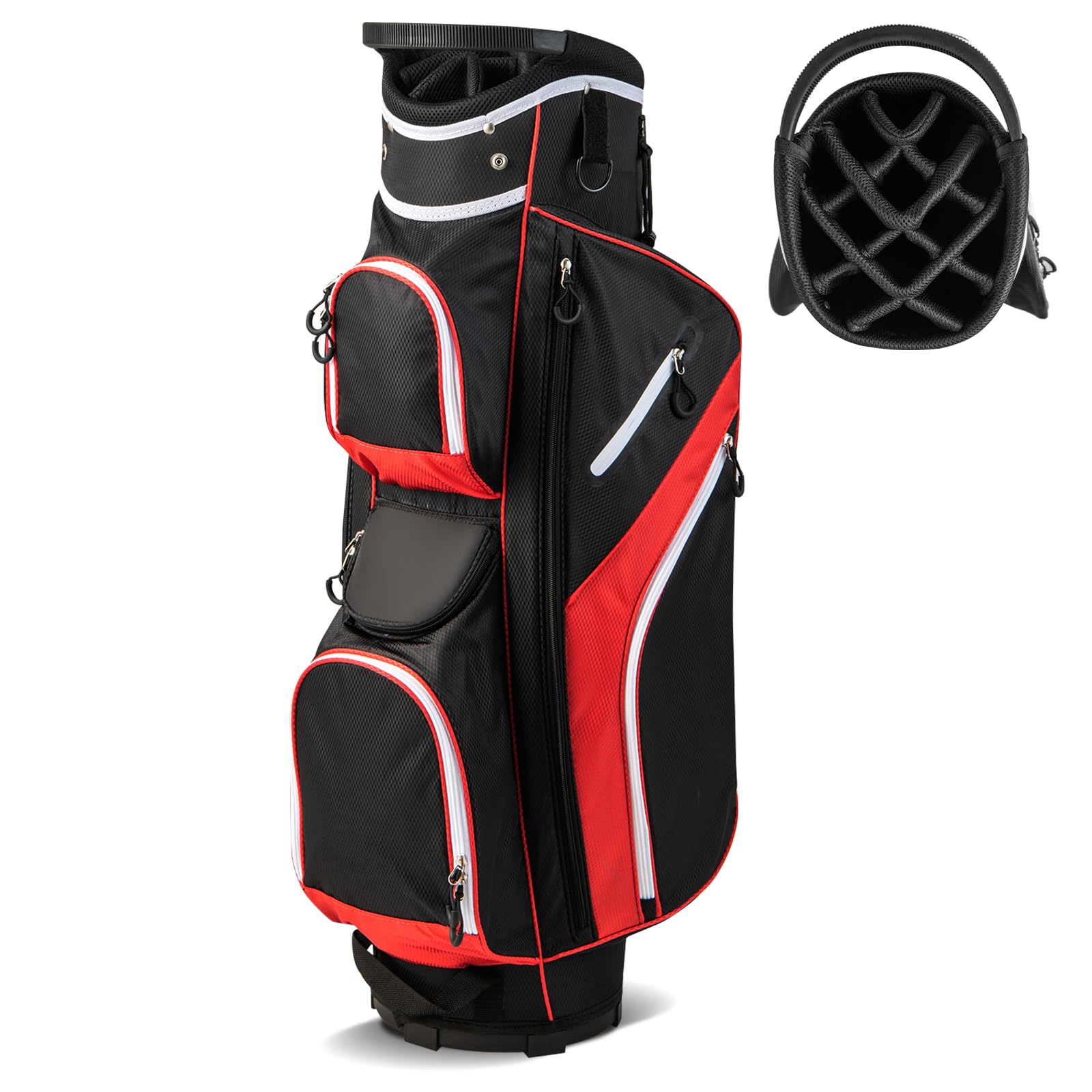 GYMAX Golf Cart Bag, Lightweight Portable Golf Club Bag with 14-Way Dividers, Umbrella Holder, Rain Hood, Shoulder Strap and Carry Handle, Golf Bags for Men Women (Red)