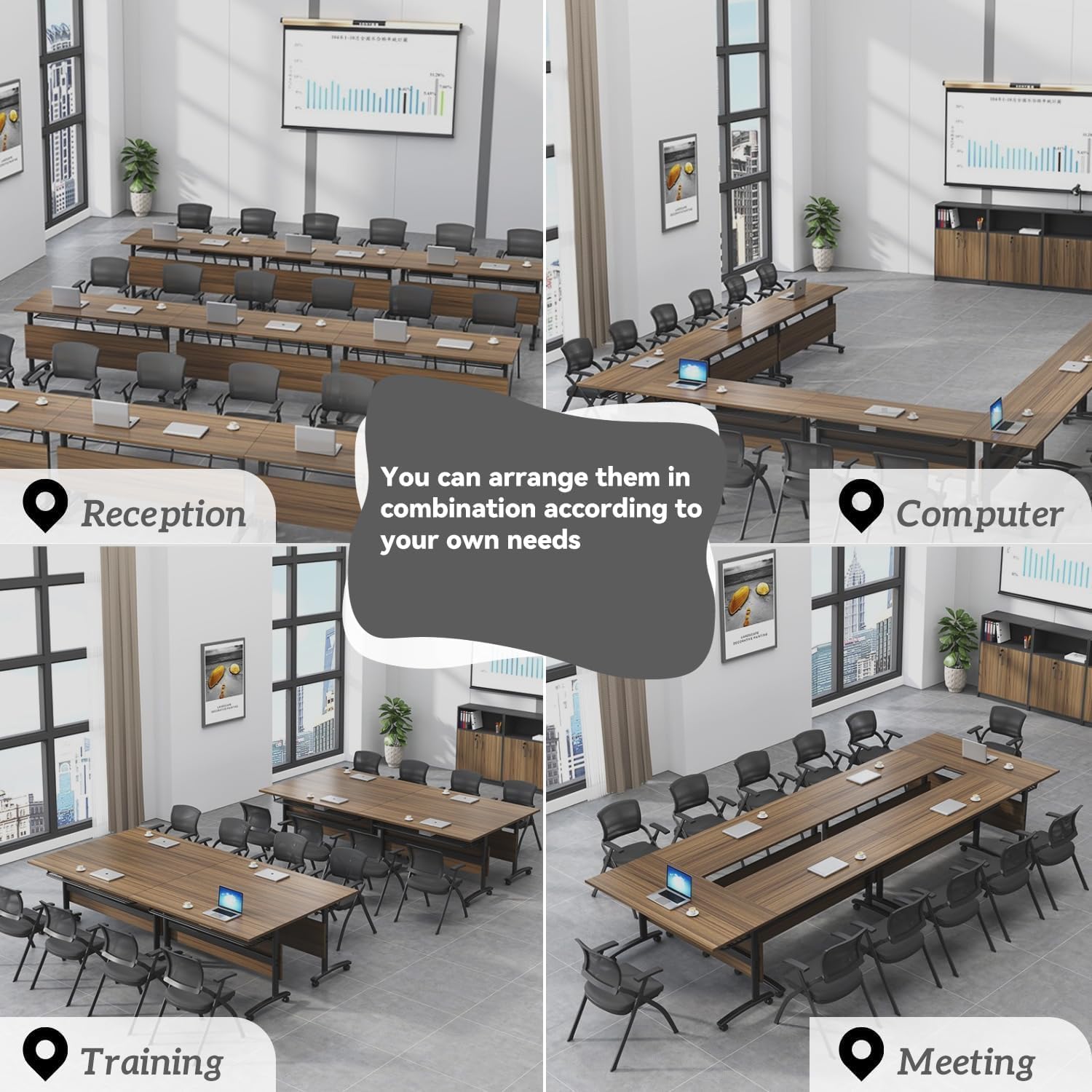 Folding Conference Room Tables, Modular Seminar Conference Table Modern Flip Top Training Meeting Tables, Conference Room Table with Wheels for Home Office Classr, 4 Pack 47.2inch