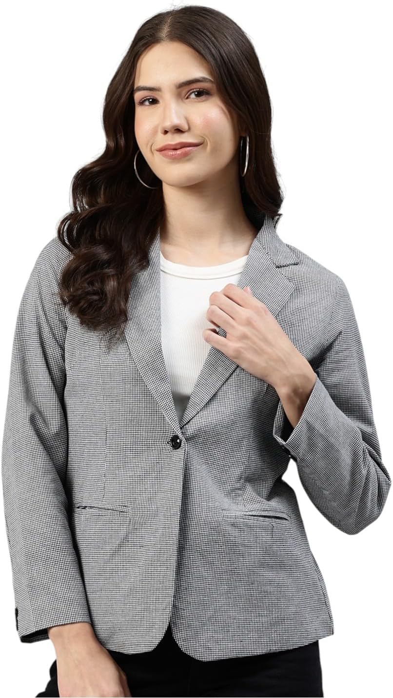 Checked Single-Breasted Semiformal Blazer
