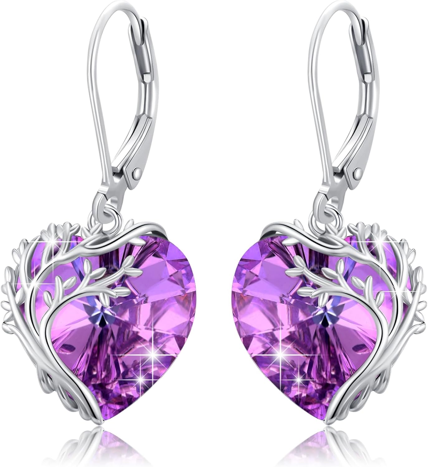 Tree of Life Earrings for Women 925 Sterling Silver Tree of Life Drop Earrings with Heart Crystal Tree of Life Jewelry Birthday Anniversary Party Gifts for Women Girls