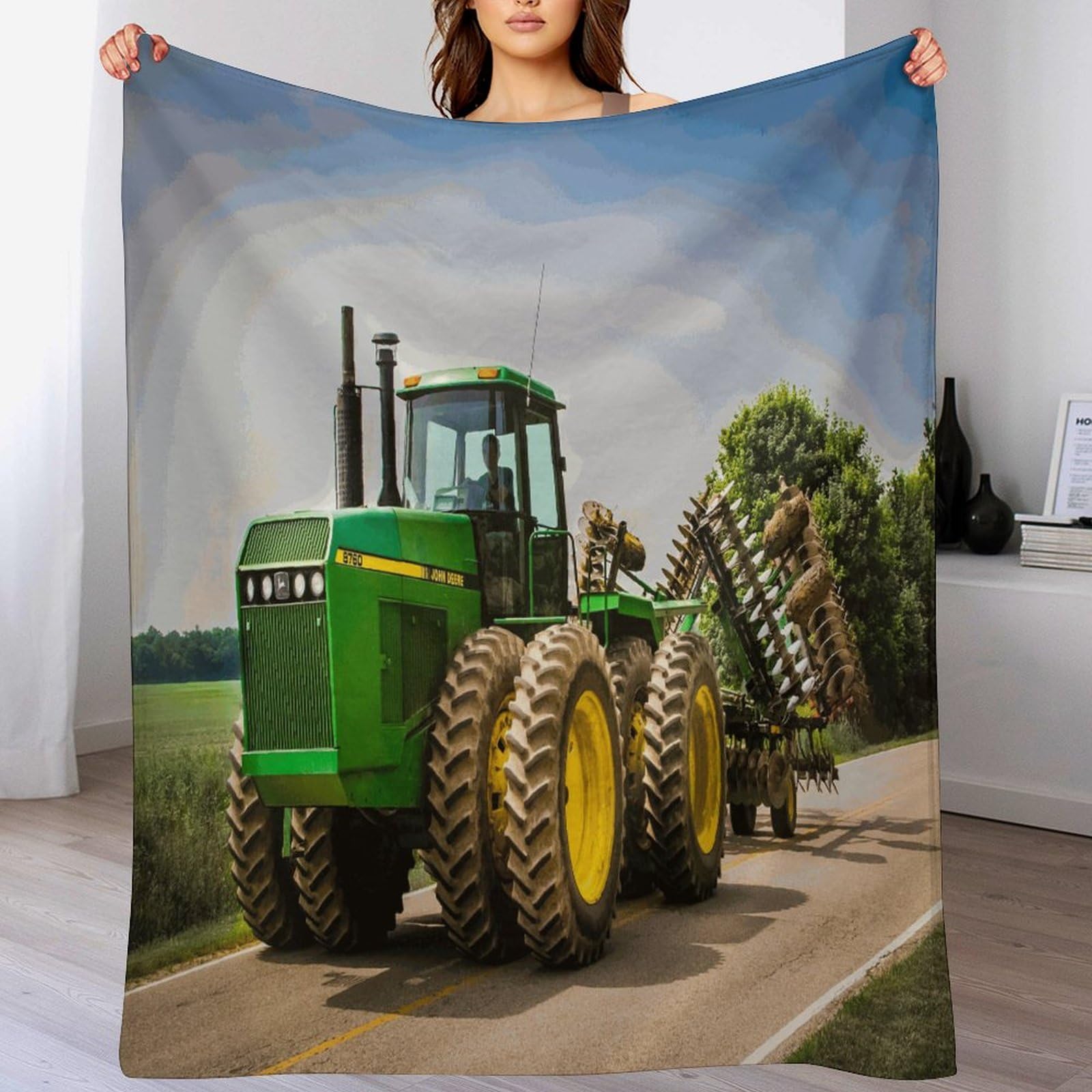 Plaid tracteur en polaire 140x180cm pour canapé