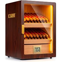 Cigar Humidor Cabinet, Holds 60-100 Cigars, Spanish Cedar Drawers, Triple-Sided Light, Digital Hygrometer, Humidifiers, Desktop Cigar Humidor, Premium Gift for Men, Ebony