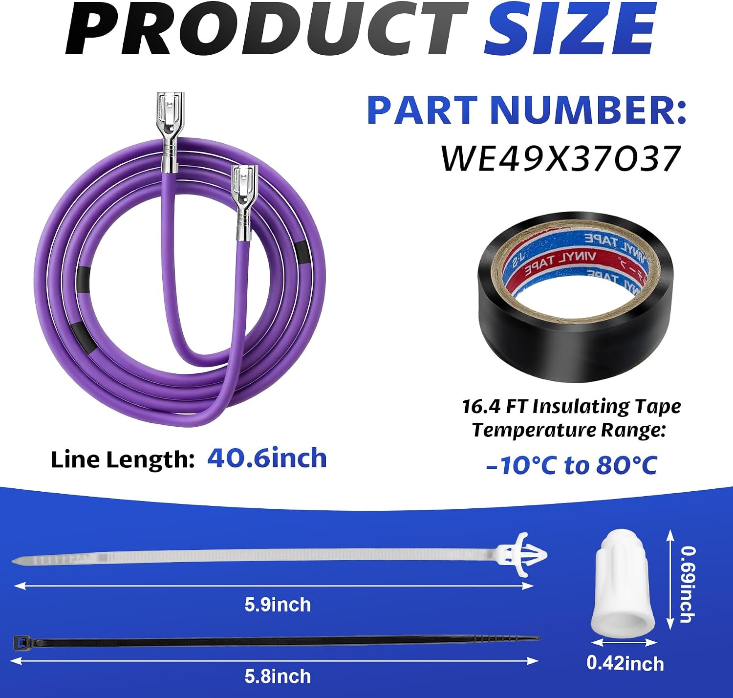 WE49X37037 Dryer Heater Wire Repair Kit Fits for GE/Hotpoint Dryers, Replaces #WE49X32946 PD00084037 AP7217217 PS17137283 Dryer Wire for Heating Element, with 16FT Black Insulating Tape