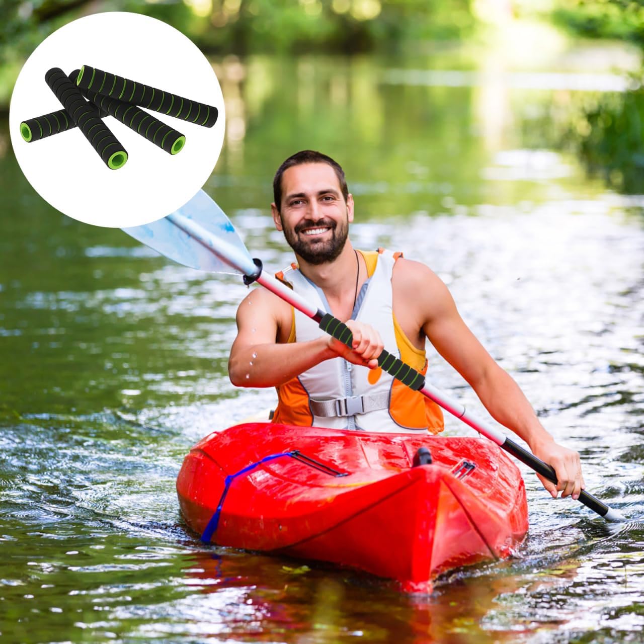Kisangel Kayak Paddle Grips Sponge Covers 2 Pairs Non-Slip Foam Handle Protectors Cushioning Anti-Blister Kayaking Accessories 8.66X1.18X1.18In