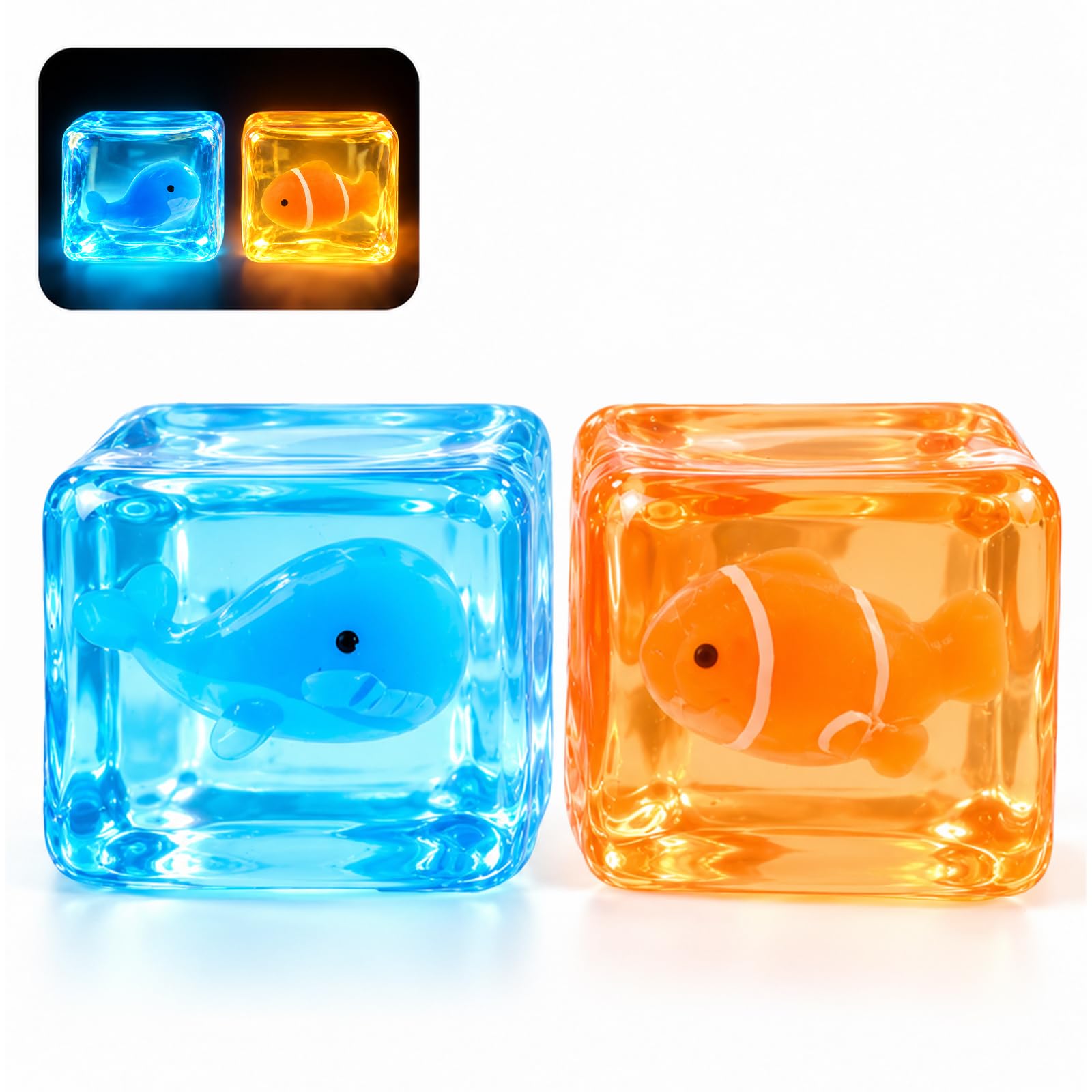 2Pcs Glow in The Dark Ocean Squishy, Cube Stress Relief Fidget Toys