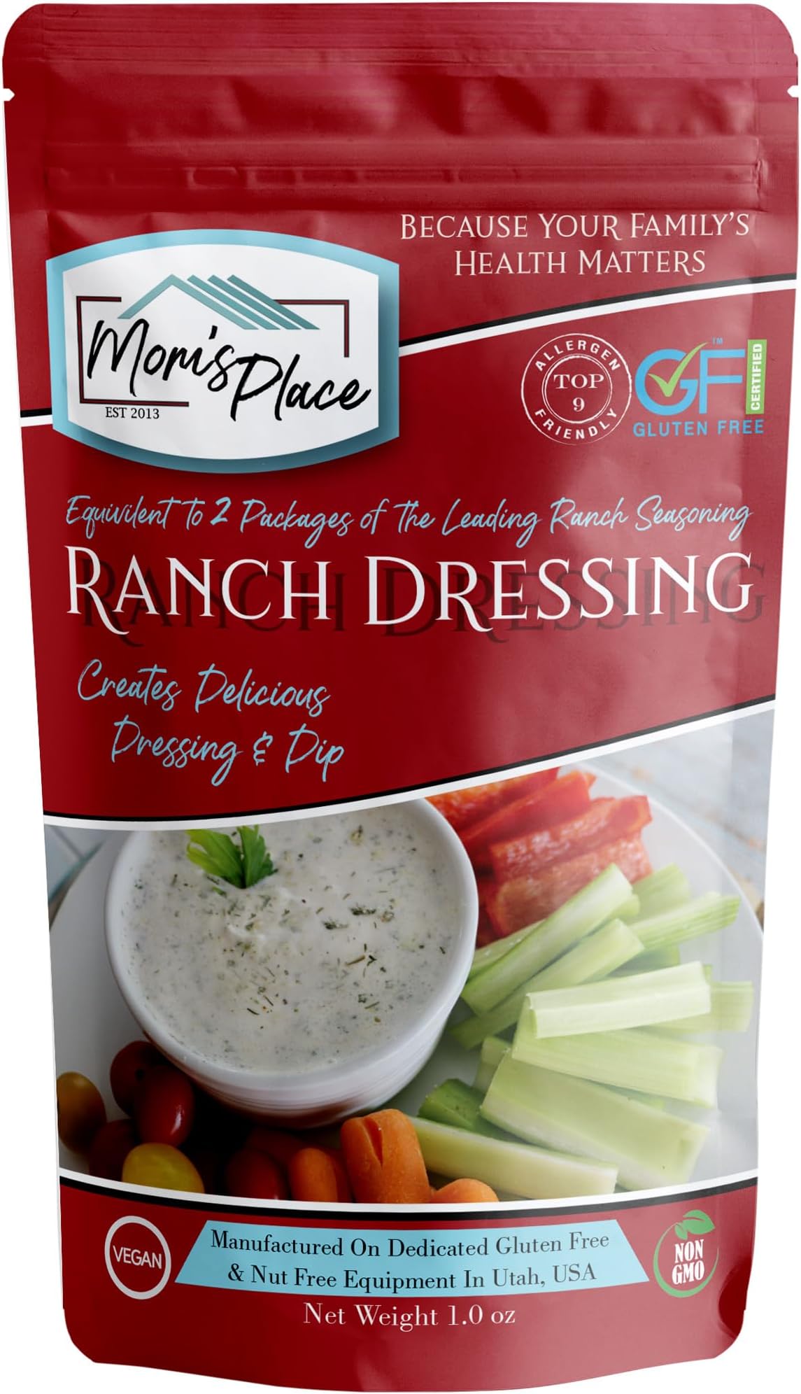 Ranch Dressing Mix, Perfect for Salads & Dips, Nut Free, Soy Free, Dairy Free, Non-GMO, 1.0 oz
