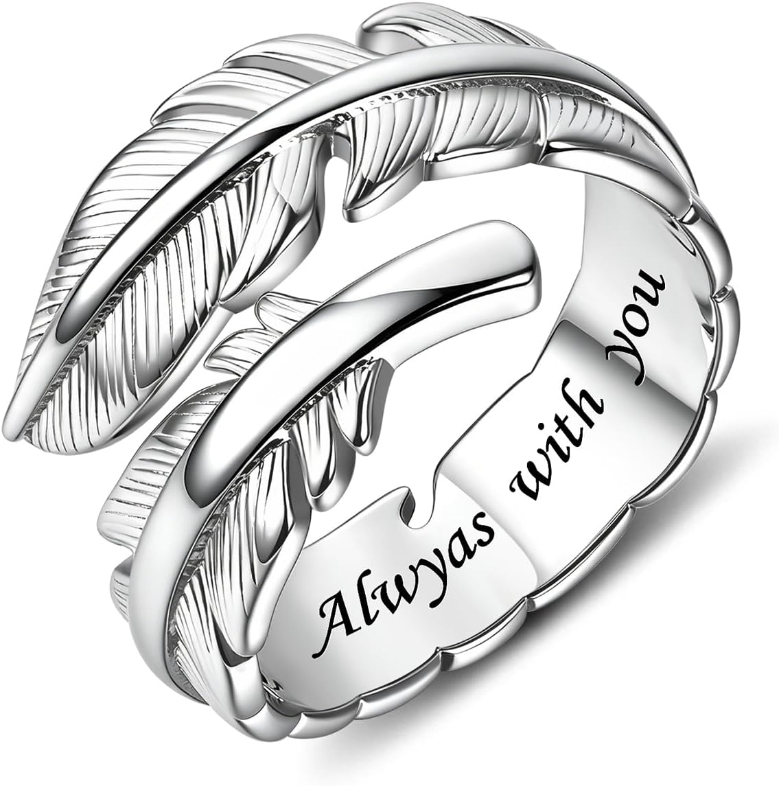 Sterling Silver Feather Ring for Women Men Adjustable Open Ring Minimalist Thumb Ring Nature Inspired Jewelry Gift