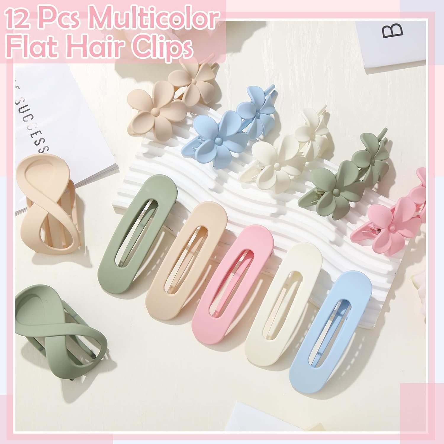 12 Pcs Flat Hair Clips for Women, 3 Styles Flat Claw Clips Lay Down Claw Clips Matte Non-slip French Concord Hair Clips for Thick and Thin Hair(Multicolor) - Image 7