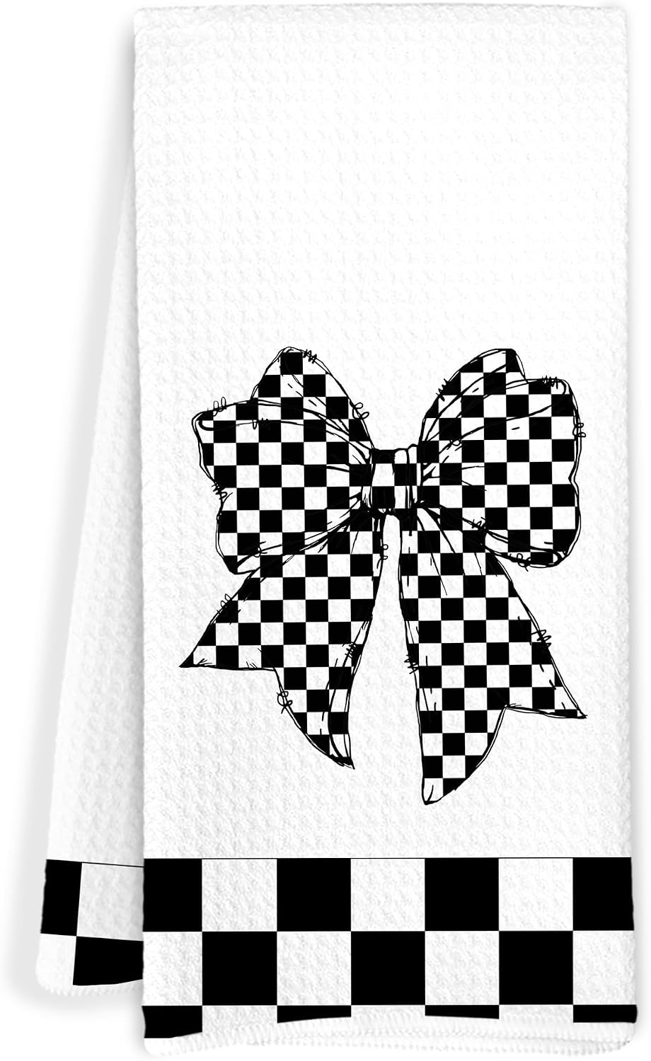 Black and White Checkered Bow Kitchen Towel, Coquette Aesthetic Bowknot Decorative Tea Towel Dish Towels for Kitchen Bathroom, Preppy Girly Hand Towel, 16x24 Inch
