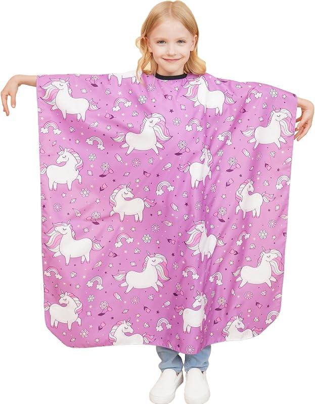 Kids Hair Cutting Cape with Adjustable Neckline 51"x 36" Unicorn | Waterproof; Unisex; Adjustable neck strap; Breathable material; Cute pattern design for professional stylists and home use