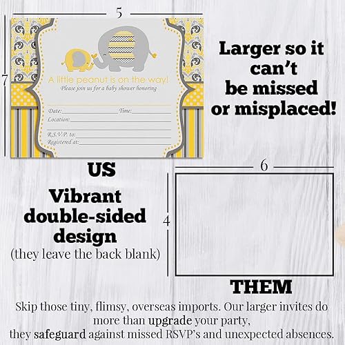 Miniatura 8 de Amarillo elefante Baby Shower, invitaciones, diez 5"x7" llenar en tarjetas con 10 sobres blancos por amandacreation