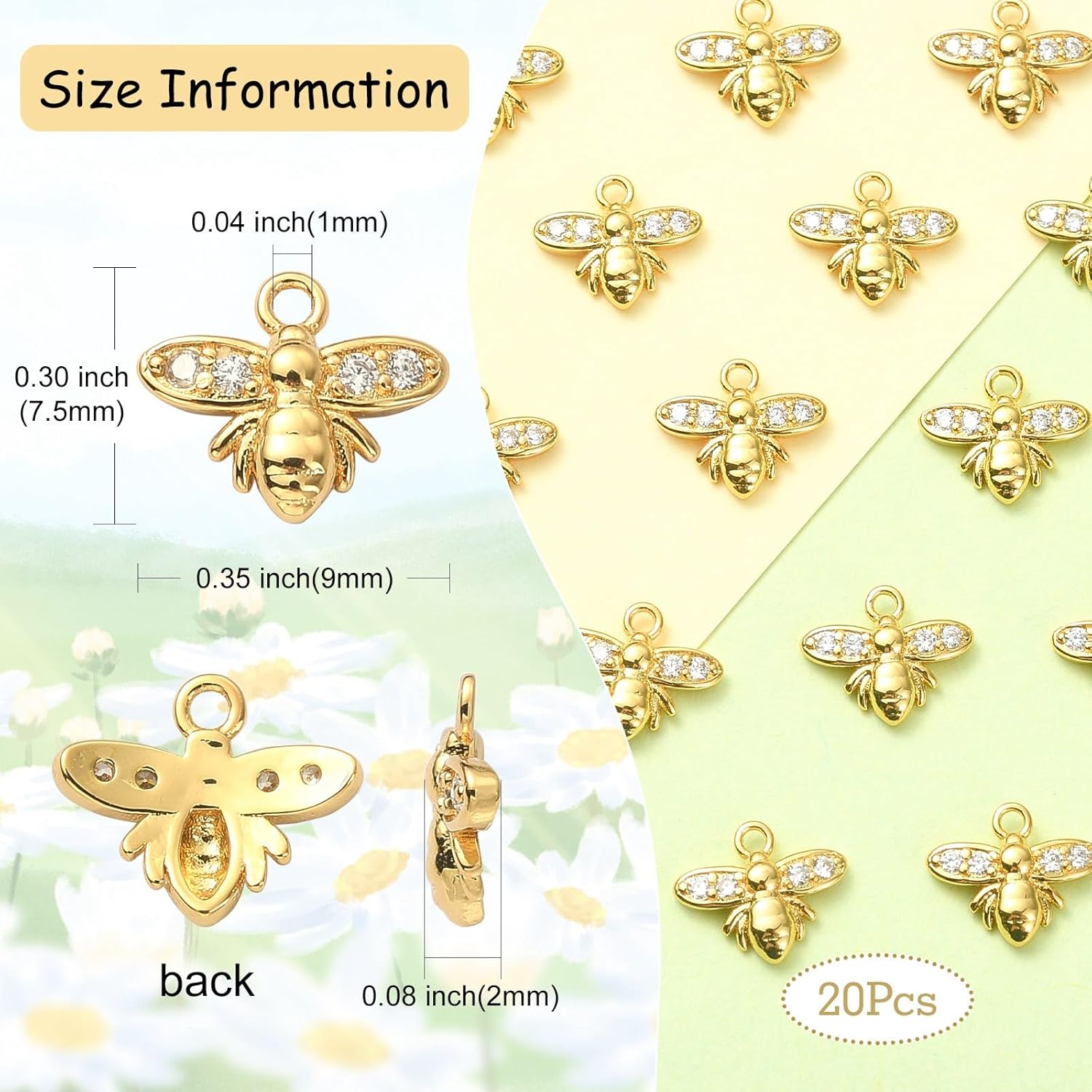 LiQunSweet 20 Pcs Honeybee Charm Cubic Zirconia Honey Bee Charms for Jewelry Making DIY Craft Earring Necklace Bracelet - Image 3