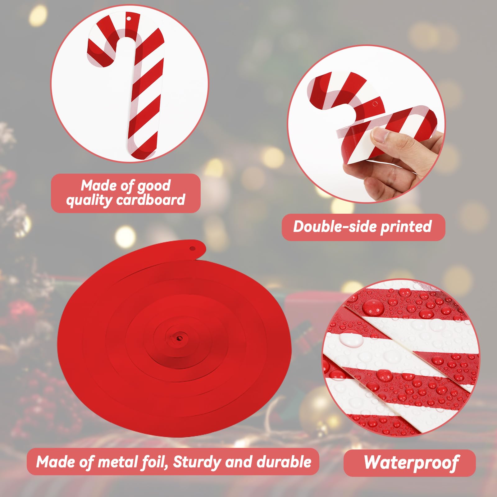 60 Pcs Christmas Candy Hanging Decorations - Peppermint Swirls & Cutouts For Party