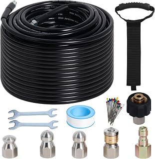 150FT 1/4-In Sewer Jetter Kit, 5800 PSI Pressure Washer Drain Cleaner Hose