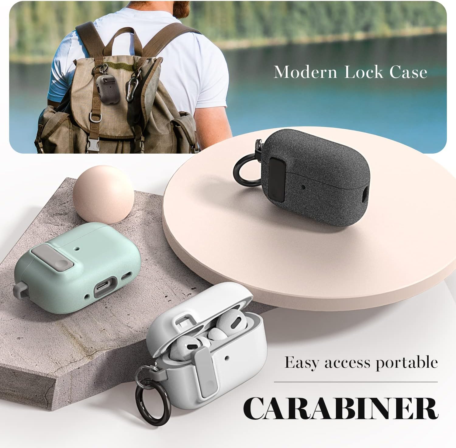 VRS Design Modern Lock Airpods Pro Case for Apple Airpods Pro 2nd Generation & 1st Generation (2023/2022/2019) (Sand Stone) [US Patent Registered]