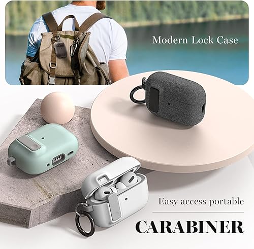 Miniatura 5 de VRS Design Cerradura moderna para Apple Airpods Pro de 2 generación y 1 generación (20222019) (piedra arena) registrada en patente estadounidense