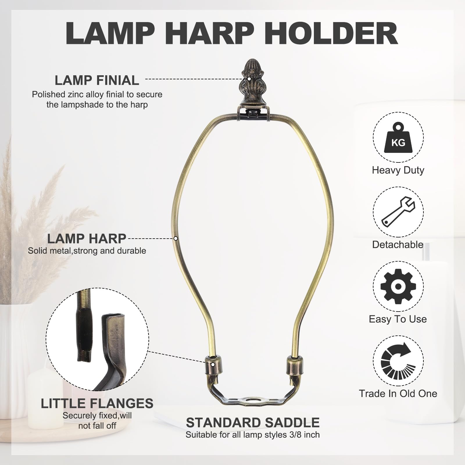 PATIKIL 8 Inch Lamp Harp Kit with 0.7" Tall Solid Zinc Alloy Finial - Image 4