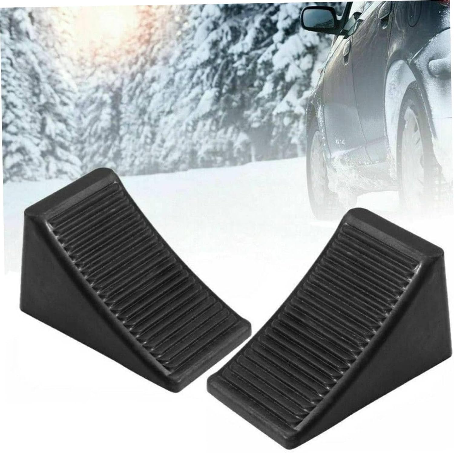 Unomor 2pcs Heavy Duty Rubber Wheel Chocks for Cars Trucks and RVs Non-Slip Tire Chocks for Trailers and Motorcycles