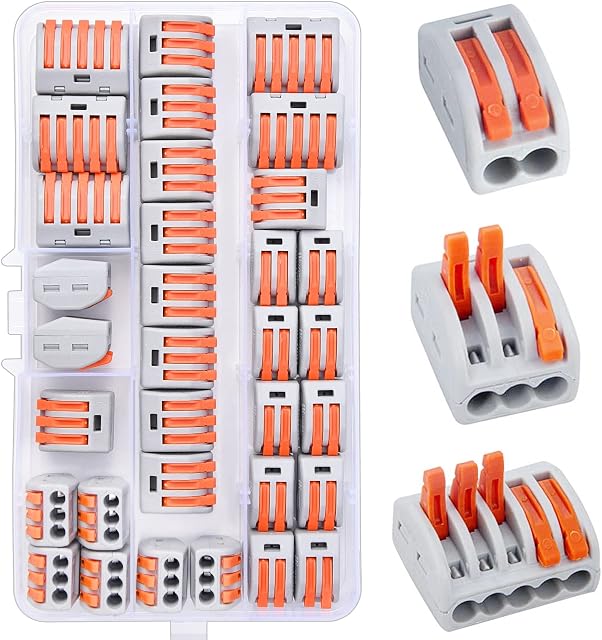 Compact Wire Connectors, Preciva 33pcs Push Fit Electrical Connectors, Compact Splicing Lever Nut Assortment Terminal Block kit with 18pcs Clamp 3-Port/10pcs Clamp 2-Port/5pcs Clamp 5-Port